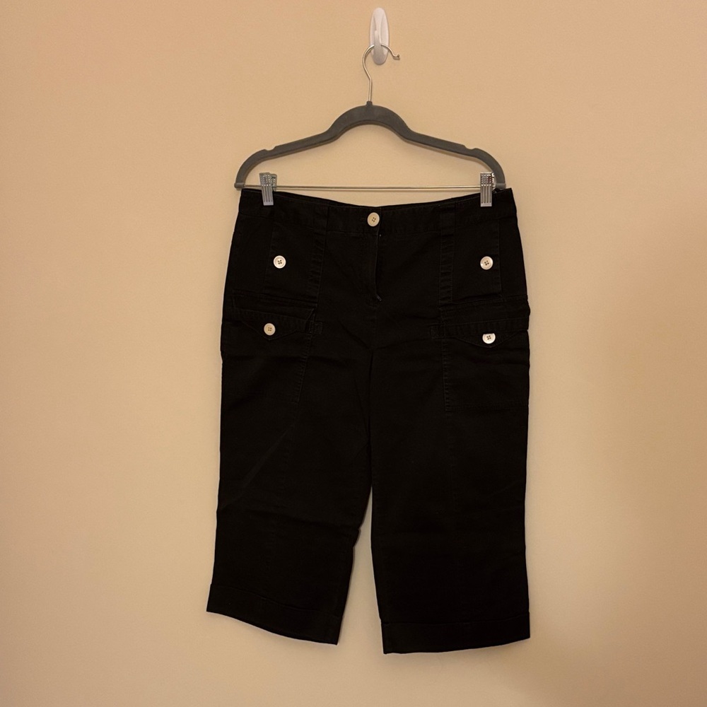 Sharagano Black Capris with Button Pocket Detail